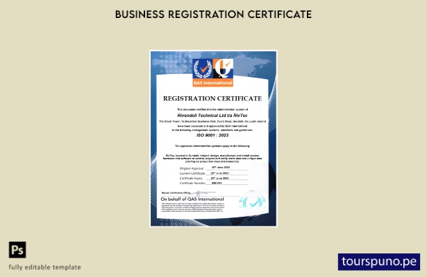 listo para imprimir Irlanda Rivendell Certificado técnico de registro Plantilla 